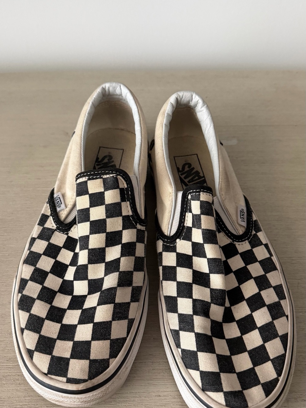 Vans Classic Slip-On Checkerboard Canvas Shoe - Black/Cream